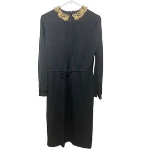 Vintage black midi dress with lace collar 10